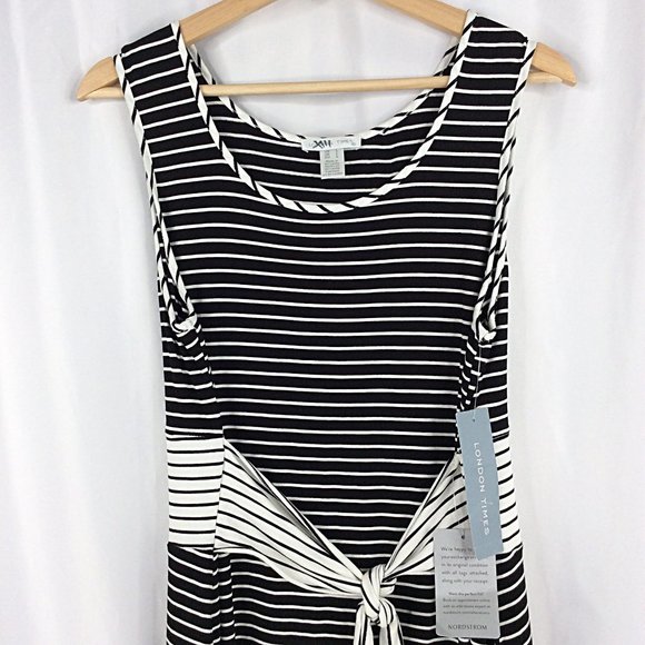 London Times Maxi Dress Womens Size Large Sleeveless Tank Striped Tie Waist - Picture 5 of 11